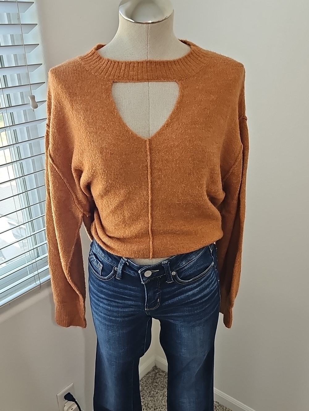 Billabong Rust Orange Cutout Crewneck Sweater